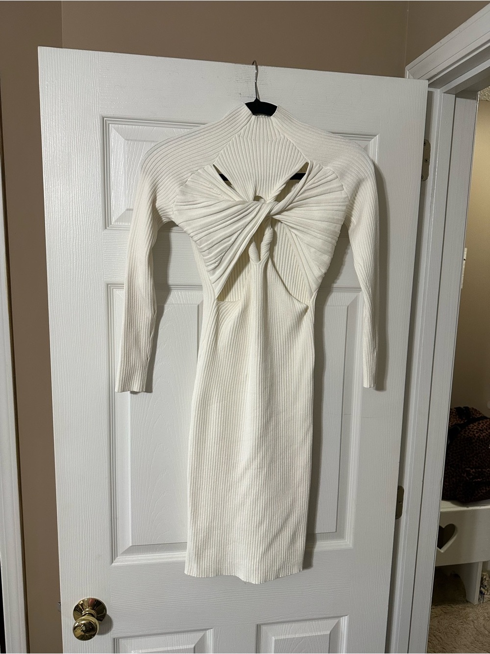 SwankStyles Ivory Ribbed Twist-Front Mini Dress